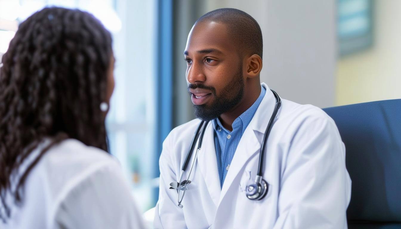 medical student talking to a doctor